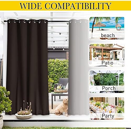 NICETOWN 2 Panels Outdoor Curtains Waterproof Extra Long W52xL108 Brown - Image 6