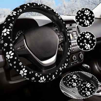 Paw Print Steering Wheel Cover for Women Men by Olemier