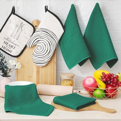 Homaxy 100% Cotton Waffle Weave Kitchen Dish Cloths 8-Pack, Dark Green - Image 6