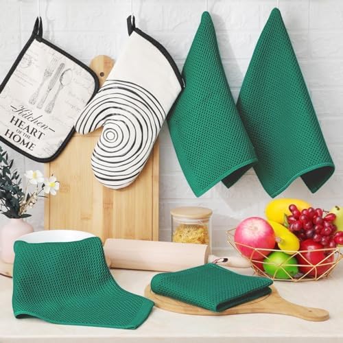 Homaxy 100% Cotton Waffle Weave Kitchen Dish Cloths 12-Pack, Dark Green - Image 6