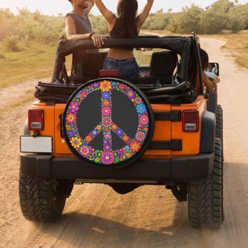 Colorful Peace Flower Spare Tire Cover Dust-Proof Wheel Tire Cover Fit Trailer - Image 4