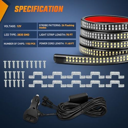 Nilight 2PCS 70 Inch Running Board LED Lights Strip Green White - Image 4