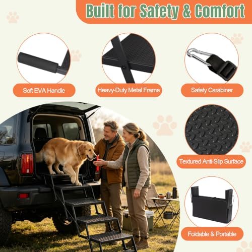 Foldable Dog Stairs for Car, HisFox Portable Dog Steps for Dogs, 5 Steps - Image 4
