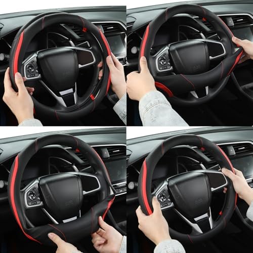 Szttswamp Car Steering Wheel Cover, Microfiber Leather Red 14.5-15 Inch - Image 7