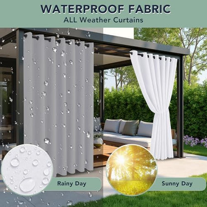 White Outdoor Curtains for Patio Waterproof, 8 Drape Panels - Image 2
