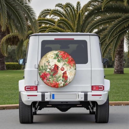 Winter Gold Snowflakes Spare Tire Cover Red Bird Decor Waterproof Wheel Tire - Image 6