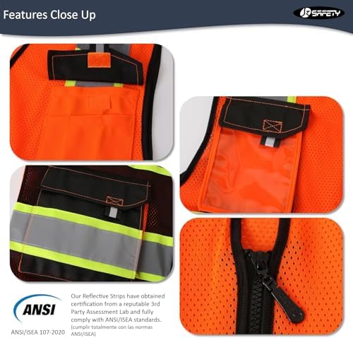 JKSafety Safety Vest for Men Women Hi Vis Reflective Vest JK220 OBlack 5XL - Image 2
