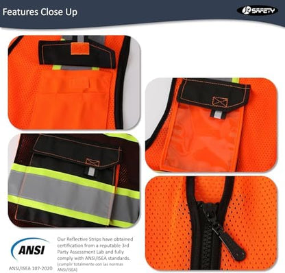 JKSafety Safety Vest for Men Women Hi Vis Reflective Vest JK220 OBlack 5XL - Image 2