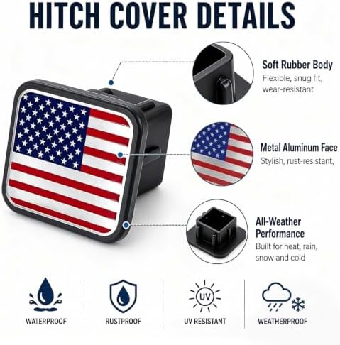 Trailer Hitch Covers American Flag Red, Heavy Duty 2 Inch Hitch Cover - Image 7