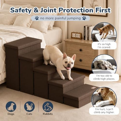 5-Step Wide Dog Stairs with Storage 23" H, Non-Slip Sturdy Pet Steps - Image 5