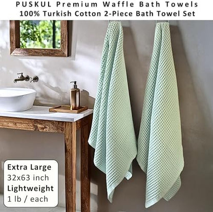 PÜSKÜL Natural 100% Turkish Cotton Waffle Bath Towels Set of 2, Extra-Large - Image 4