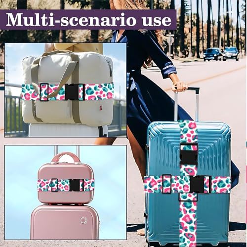 2PC, Leopard Print Luggage Strap 1.97 x 70.87 inch Pink and Teal Abstract - Image 6