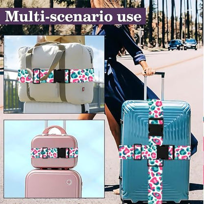 2PC, Leopard Print Luggage Strap 1.97 x 70.87 inch Pink and Teal Abstract - Image 6