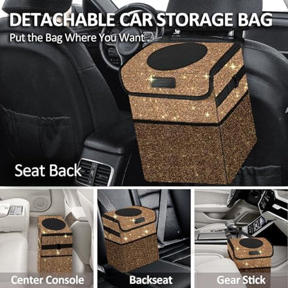 Cute Mini Car Trash Bag with Lid, Glitter Garbage Can Bin Hanging - Image 3