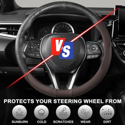 SEG Direct Steering Wheel Cover 14.5-15 inch Standard Size Chocolate Brown - Image 4