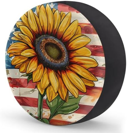 Spare Tire Cover for RV Trailer, American Flag Sunflowers Flower Waterproof Sun - Image 2