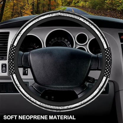 KARREAL Black White American Flag Elastic Steering Wheel Cover - Image 3