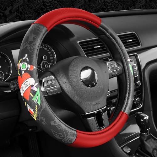 ED HARDY Heart Print Steering Wheel Cover, Fits 14.5-15.5 Inch Steering Wheels - Image 5