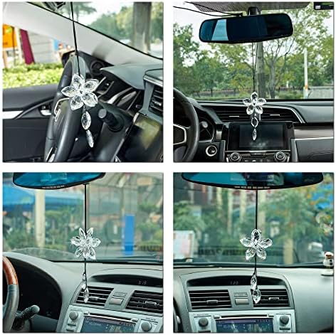 Crystal Flower Rear View Mirror Pendant Car Hanging Ornament Lucky Accessory - Image 6