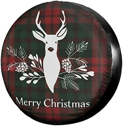 Merry Christmas Deer Tartan Plaid Buffalo Spare Tire Cover Wheel Tire Cover Fit by Foruidea