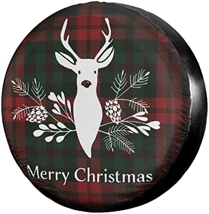Merry Christmas Deer Tartan Plaid Buffalo Spare Tire Cover Dust-Proof Wheel by Foruidea