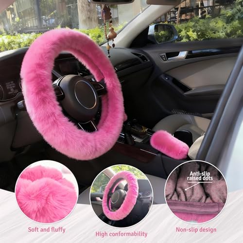Fluffy Steering Wheel Cover 3PCS Set – Plush Fuzzy Fur Steering Wheel Cover - Image 5