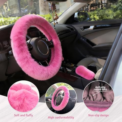 Fluffy Steering Wheel Cover 3PCS Set – Plush Fuzzy Fur Steering Wheel Cover - Image 5