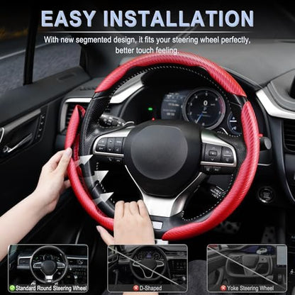 Amiss 3pcs Carbon Fiber Anti-Skid Steering Wheel Cover, Waterproof & Segmented - Image 5