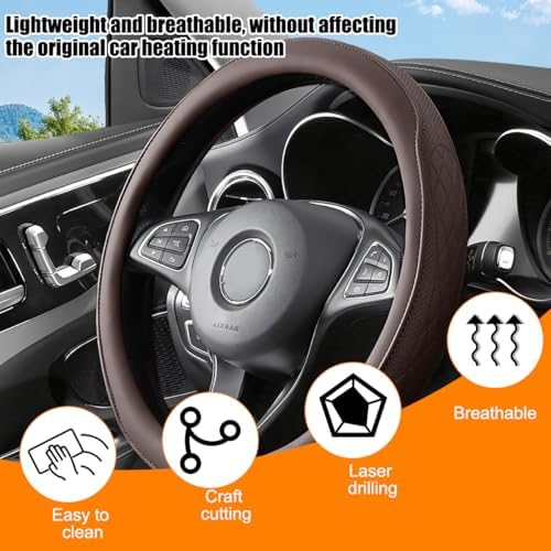 Zpana 14.5-15" Car Steering Wheel Cover, Breathable Soft Leather - Image 4