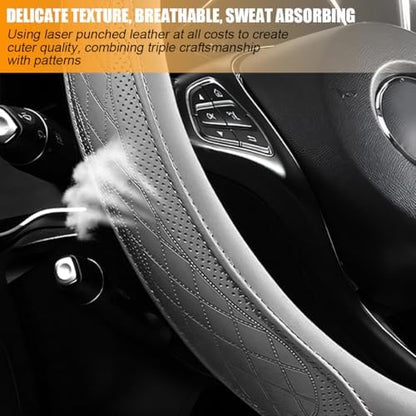 Zpana 14.5-15" Car Steering Wheel Cover, Breathable Soft Leather - Image 2