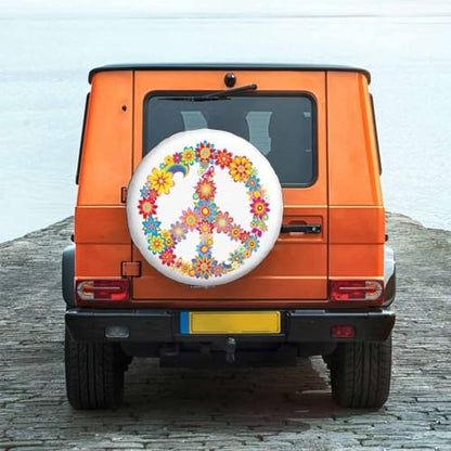 Hippy Style Spare Tire Cover Peace Flower Symbol Polyester Universal Wheel Tire - Image 2