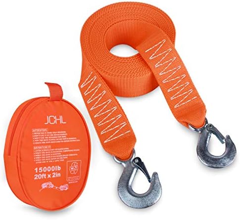 Tow Strap Heavy Duty with Hooks 2”x20’ 15, 000LB Recovery Strap 6, 8 Tons by JCHL