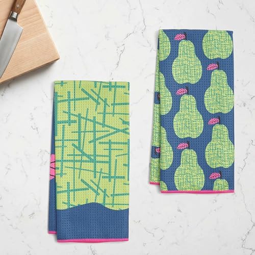 Ritz Waffle Microfiber Kitchen Towel 2pc Set – Pears – Modern Fruit Motif & - Image 3