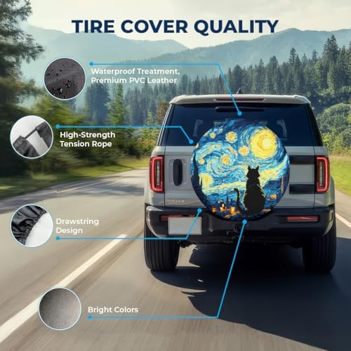 GENANY Starry Sky Cat Art Thick PVC Leather Spare Tire Cover Size 17 - Image 4