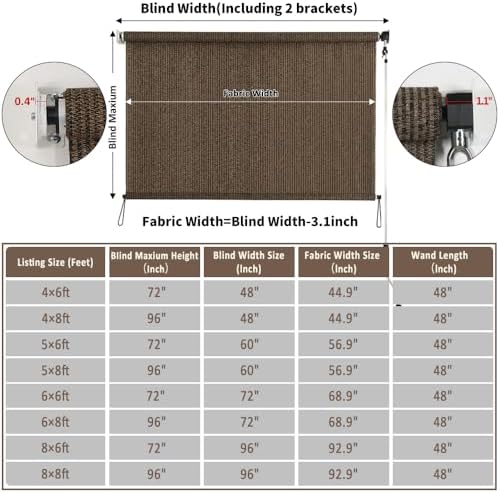 Outdoor Sunshade Roller Shade 8'W x 6'H, Exterior Cordless Roll Up Shades Blinds - Image 2