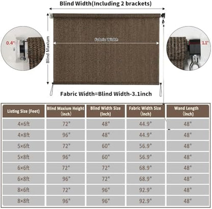 Outdoor Sunshade Roller Shade 8'W x 6'H, Exterior Cordless Roll Up Shades Blinds - Image 2