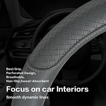 Microfiber Leather Steering Wheel Cover, Classic Embossing, Breathable - Image 5