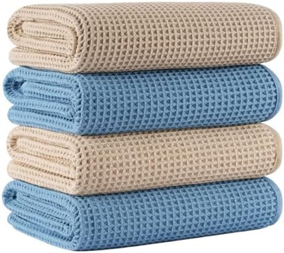 Microfiber Waffle Bath Towels, 4 Pieces, Fast Drying, Lint Free 430 GSM by Unknown