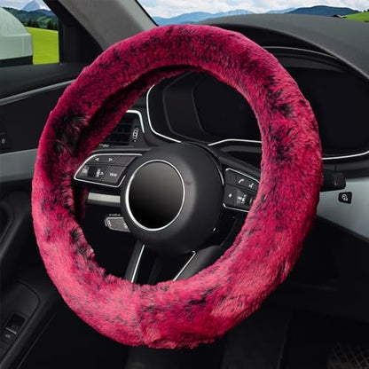KAFEEK Fluffy Winter Steering Wheel Cover, Universal 15 Inch, Brilliant Red - Image 3