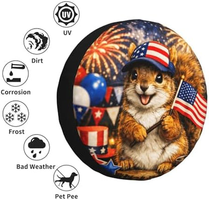 Squirrels with The American Flag Spare Tire Cover Weatherproof Wheel Protectors - Image 5