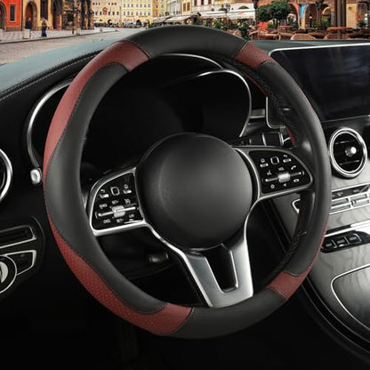 Black Burgundy Microfiber Leather Steering Wheel Cover 15 inch by Binsheo