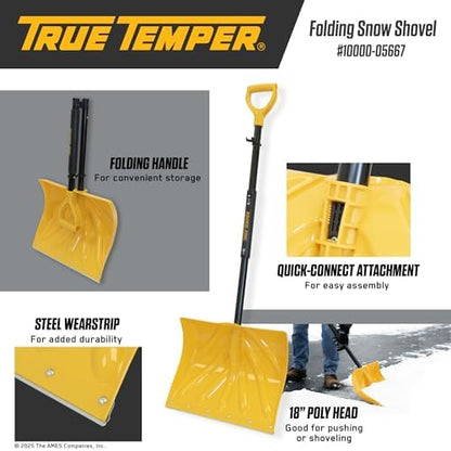 True Temper 18" Poly Folding Snow Shovel, Convenient Storage, Collapsible - Image 4