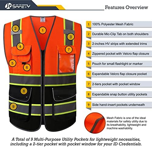 JKSafety Safety Vest for Men Women Reflective Hi Vis JK100 OBlack 3XL - Image 4