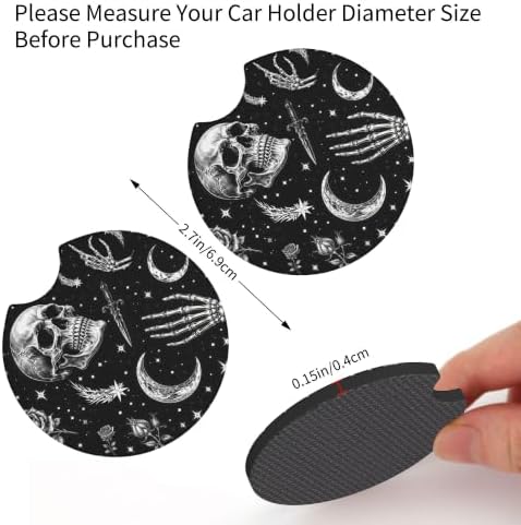 Horror Steering Wheel Cover Skull 15In + 2 Horror Skull Car Cup Coasters - Image 6