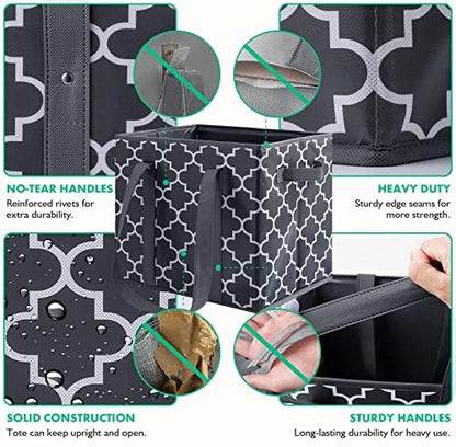 Reusable Grocery Bags 6Pack Foldable Washable Large Storage Bins, Dark Grey - Image 5
