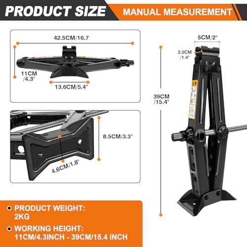 HSHa Car Jack Kit Scissor Jack for Car 2 Ton, 4.33"-15.35" Lifting Range - Image 2