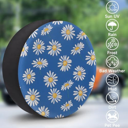 Flowers Blue Daisy Spare Tire Cover Waterproof Dust-Proof Spare Wheel Covers - Image 3