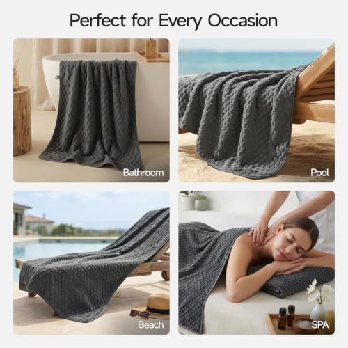 REDKISS 4 Pack Charcoal Gray Microfiber Bath Towels Large 30"x60" - Image 6