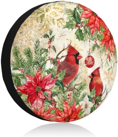 Winter Gold Snowflakes Spare Tire Cover Red Bird Decor Waterproof Wheel Tire by Unknown