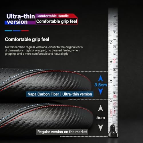 Microfiber Leather Steering Wheel Cover, D-Shape Carbon Fiber Two-Tone Wire Trim - Image 2